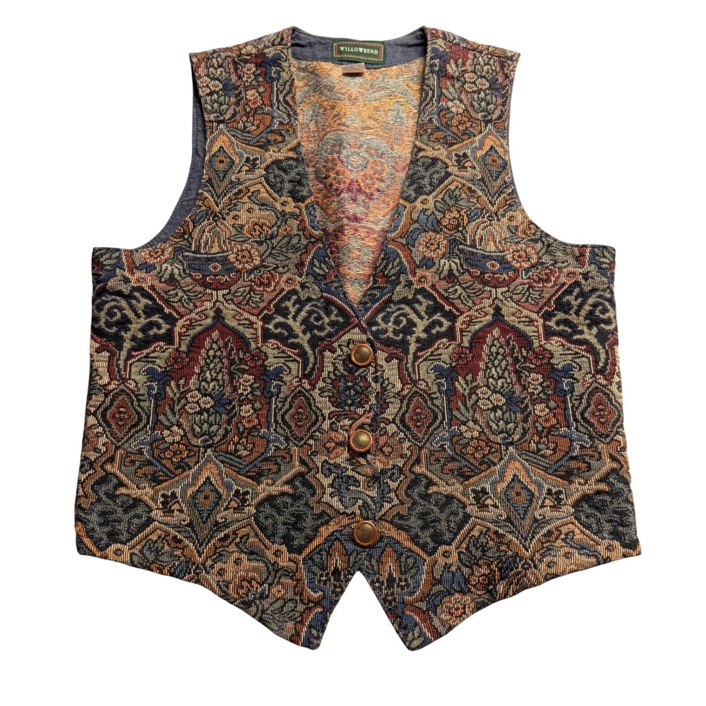 Willowbend Vintage Tapestry Vest Small Floral Damask Woven USA Style 6450